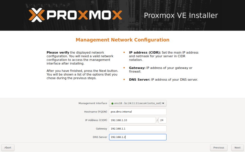 Proxmox Boot Screenshot - Management Network Configuration