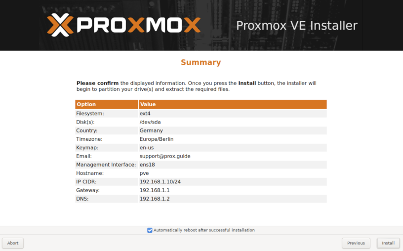 Proxmox Boot Screenshot - Summary