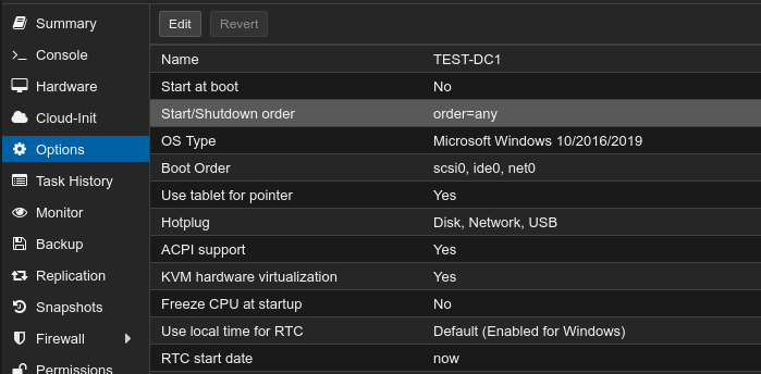 Proxmox VE VM Options